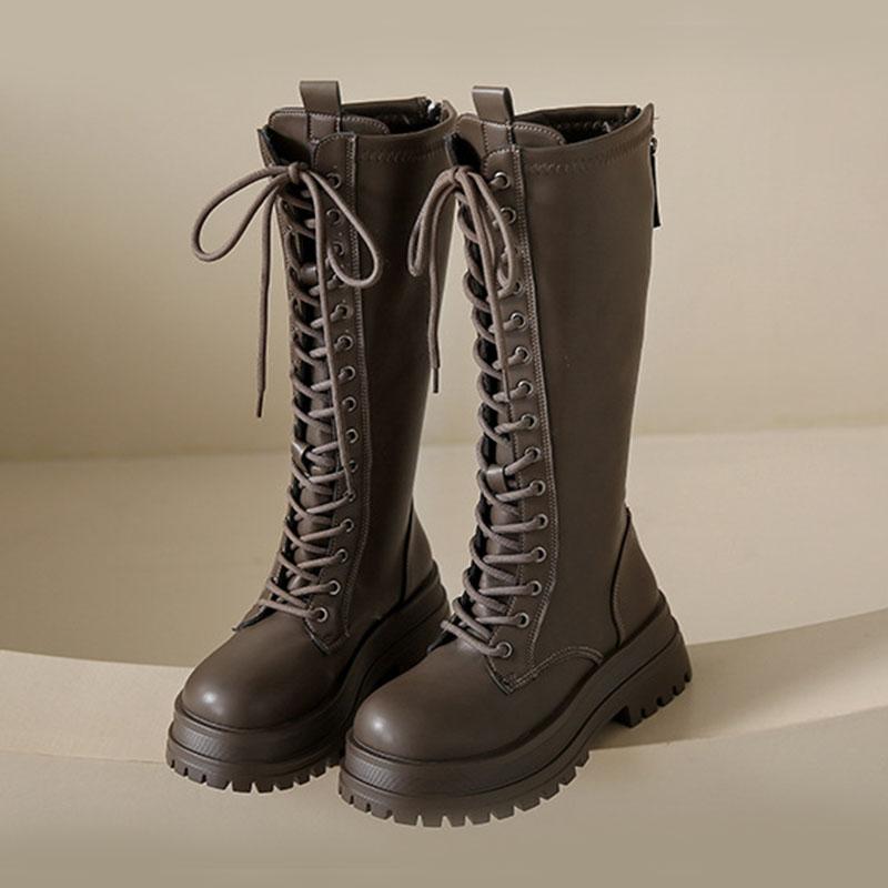 Fashion 2025 New Thick Bottom Heightening Knee High Boots Versatile Autumn Winter Shoes Black Back Zipper Long Knight Botas for Women