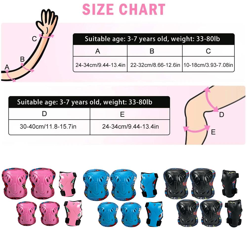 6 In 1 Kids Knee Pads And Elbow Pads With Wrist Guards Set - For Roller Skates, Cycling, Bmx Bike, Skateboard, Inline Skating