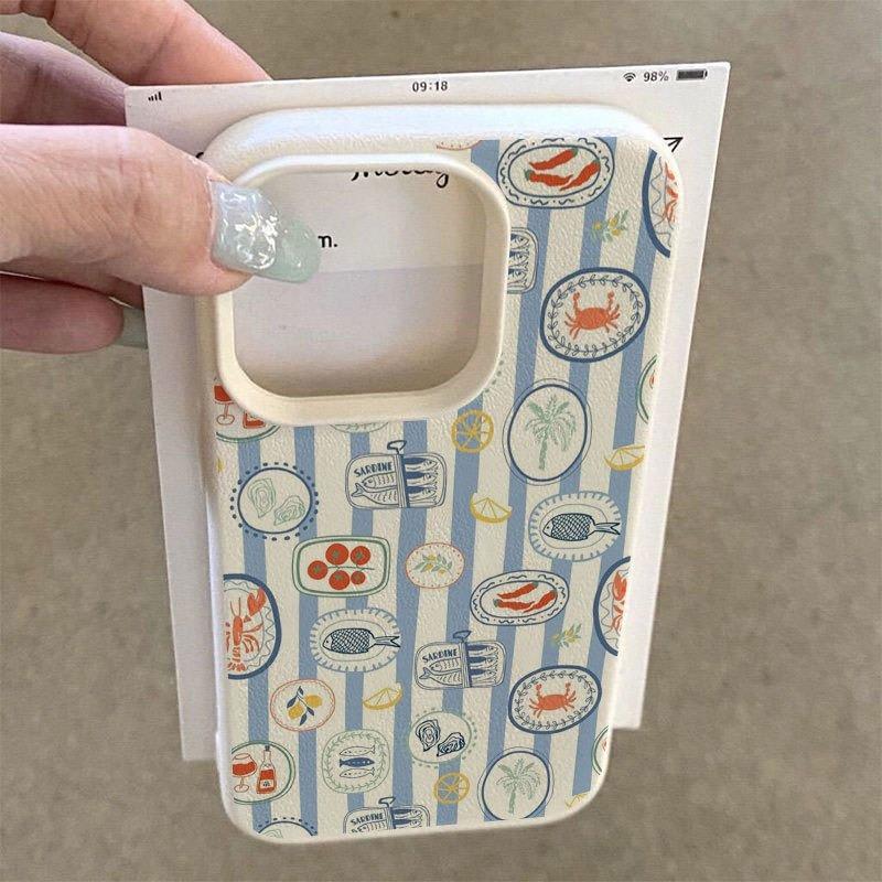 Eine gestreifte, gourmet-gemusterte Handyhülle mit Litschi-Textur, geeignet für iPhone 17, 16, 15, Plus, Pro, Max Serienhandys—Kann als Geschenk verwendet werden