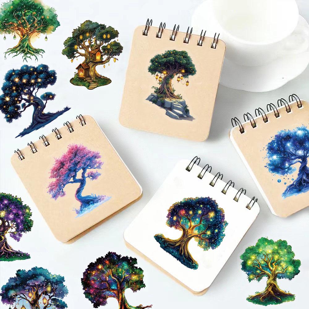 50 Sheets: Magic Tree Retro Style PET Transparent Stickers for Mugs & Phone Cases