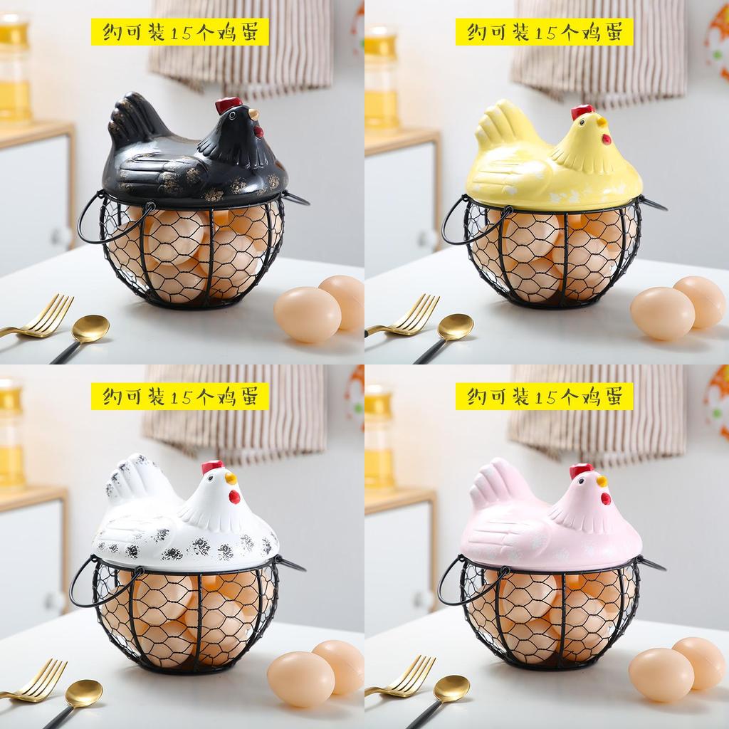 Keramické víko inspirované vintage, koš na žehličku, kuchyňský koš na vejce v černé barvě