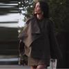 Womens Fall Vintage Short Cape Trench Coat Single-breasted Solid Color Stand Collar Casual Outerwear