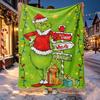 The Grinch Pattern Blanket for Home Decoration, Bed, Sofa, Car Travel, Camping, Suitable for All Seasons, Birthday Christmas Gift