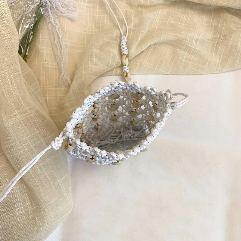 2026 New Shell Beaded Woven Drawstring Bag Handmade Macrame Crochet Shoulder Bag Summer Beach Vacati Crossbody Purse for Women