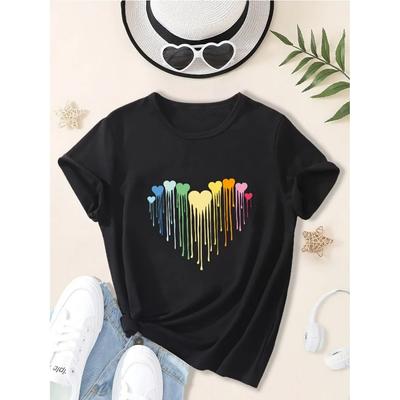 Sommer Baby Mädchen Schwarze Kleidung Kinder Mädchen Lässig Bunt Herz Aufdruck T-Shirts Kinder Mode Rundhals Kurzarm Oberteil