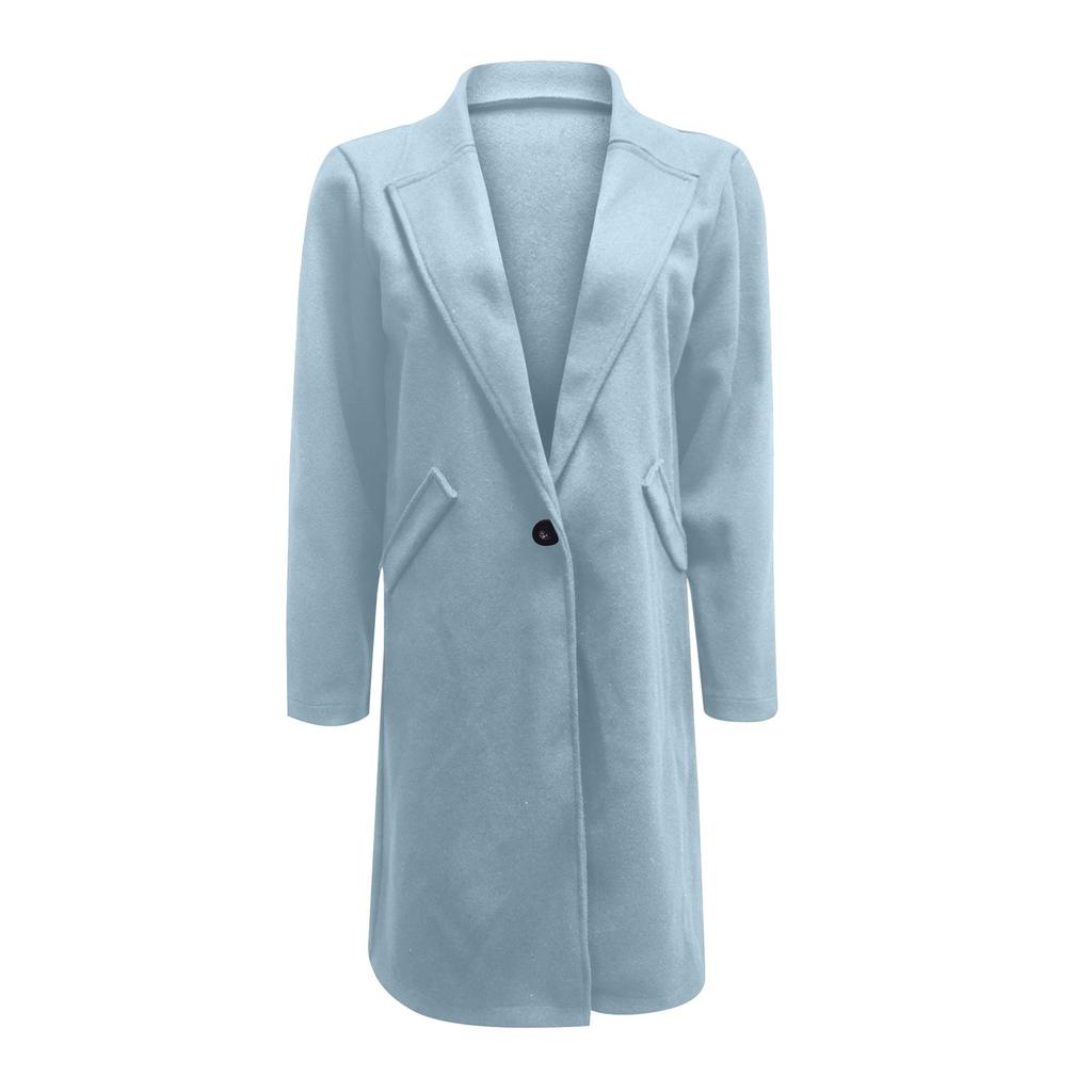 Women's Fashion Colid Color Long Sleeves Lapel Mid-length Button Woolen Coat