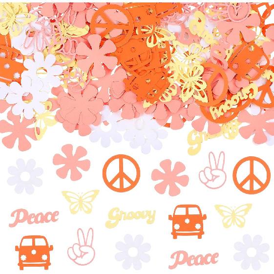 Capoda 300 Pieces Two Groovy Confetti Hippie Table Confetti Boho Groovy Party Decorations Retro Peace Daisy Flower Butterfly Paper Sign for Baby