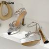 Fashion Eilyken PVC Transparent High Heels Women Pumps Fashion Butterfly-knot Crystal Pointed Toe Platform Chunky Party Prom Shoes