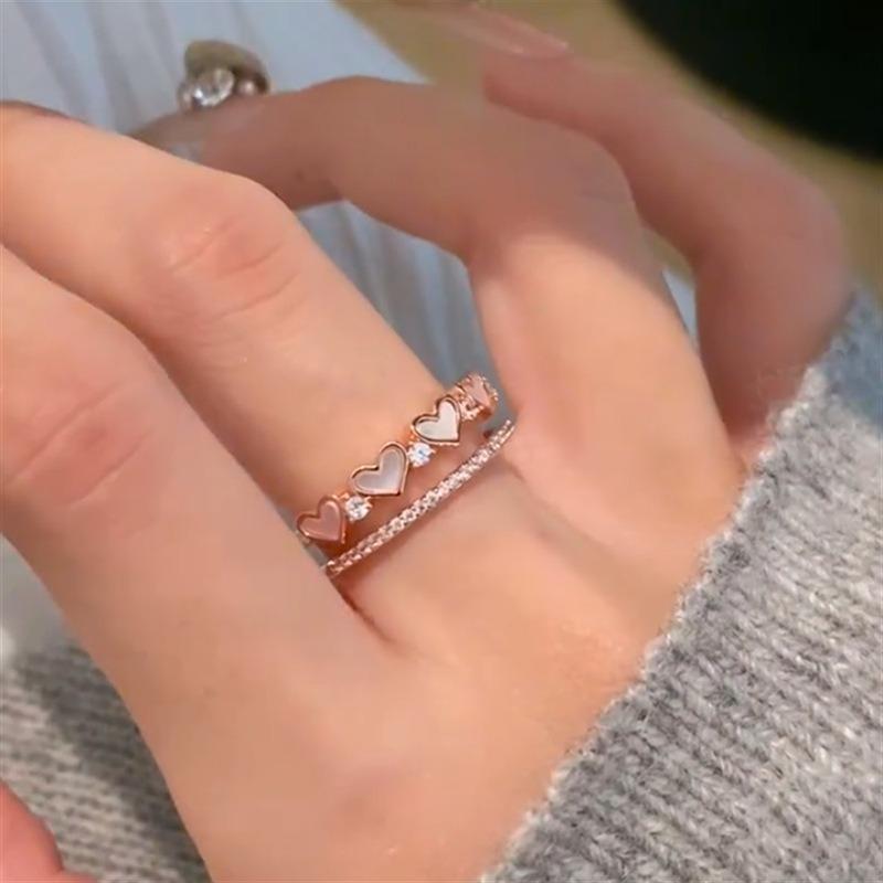 Zircon Fritillary Love Double Open Ring Sweet Elegance Versatile Index Finger Ring Light Luxury High Sense Ring