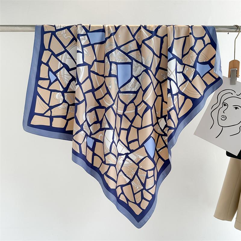 Europe America Luxury Design 90X90cm Silk Scarf Women Scarves Hijab Shawl Female Hairband Neckerchief Beach Wraps Foulard Ribbon