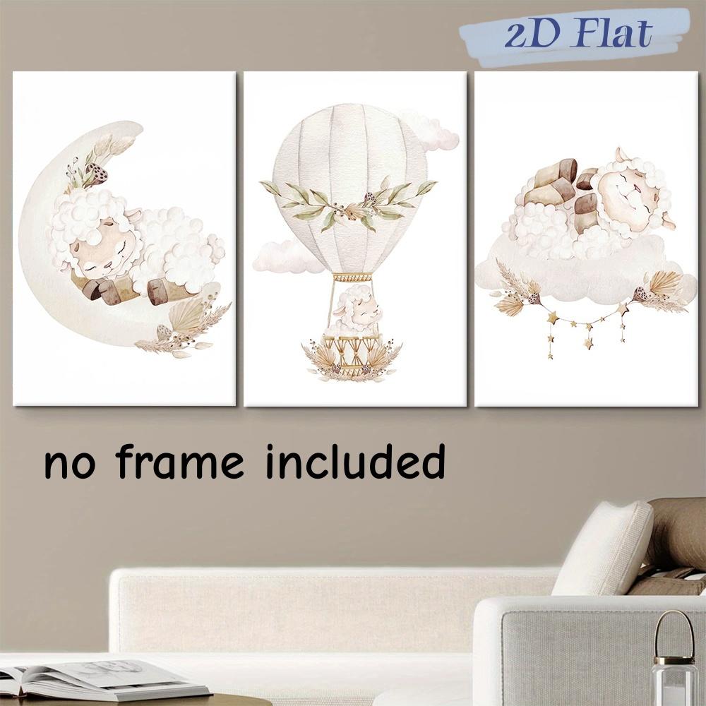 

3-piece set of warm and cute moon sheep canvas hanging paintings, children s room bedroom decoration paintings, Nordic minimalis (as the picture,20x30cm-3pcs)