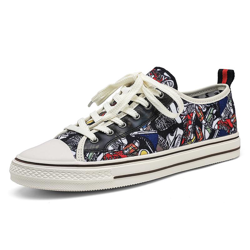 Fashion Retro Board Shoes Men's Fashion Sneakers Comfortable Graffiti Cool Street Breathable Outdoor Casual Street Trend Skateboard Sho