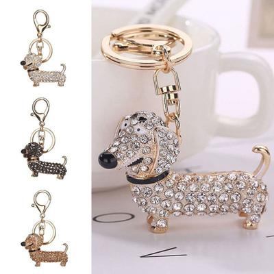 Key Chain Dachshund Dog Design Hanging Ornament Rhinestone Inlaid Bag Pendant for Handbags