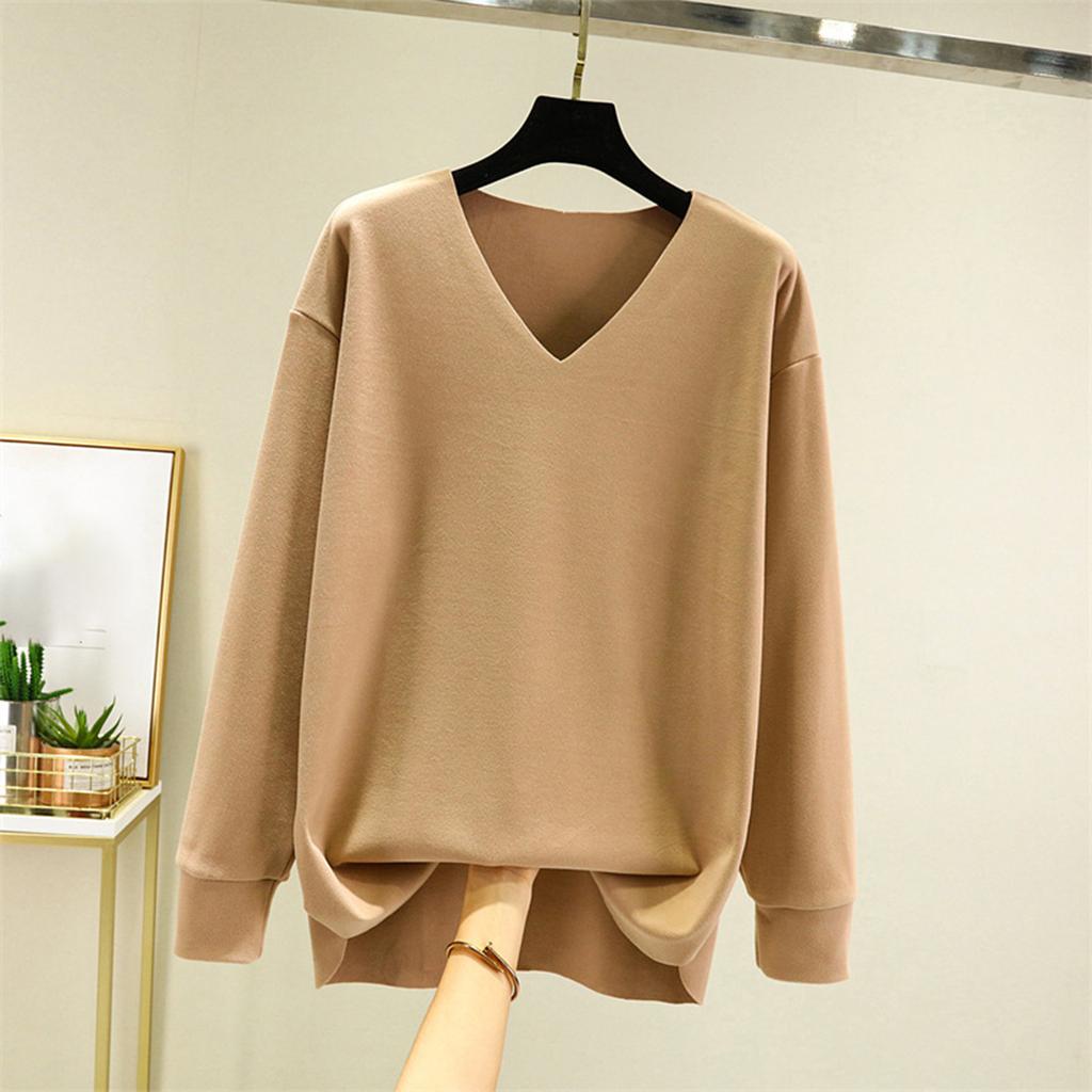 Women's Fashion Solid Colour Long Sleeve Fleece Thickened Top