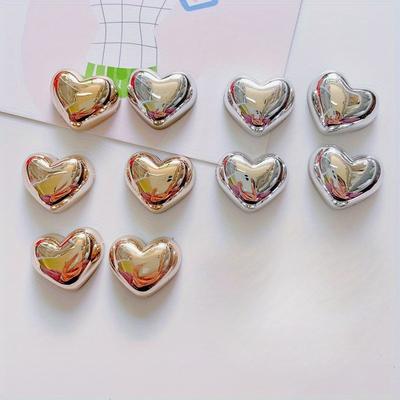 10pcs Cute Electroplated Heart-shaped Love Refrigerator Magnets Set, Cartoon Decorative Fridge Magnets, Decorative Whiteboard