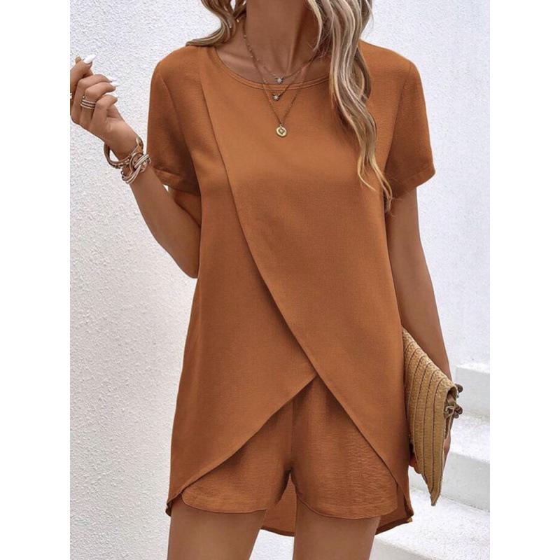 2025 Summer Women's Two-Piece Set: Irregular Top & Shorts Casual Wear