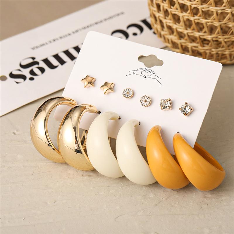 Bohemian Fashion Acrylic Leopard Round Circle Hoop Earrings Set For Women Gold Color Butterfly Pearls Drop Earrings Set Jewelry