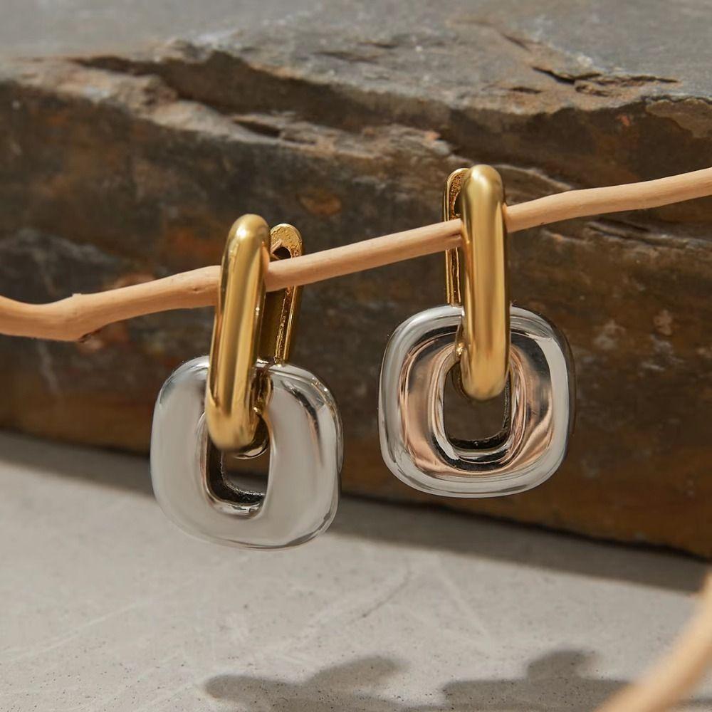 Oval Shape Gold Plating Earrings Exaggerate Style U-Shaped Earrings  Patchwork Design