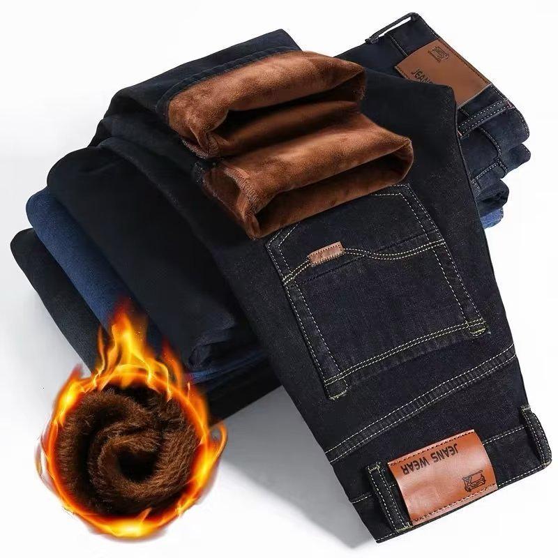 Herren Straight-Leg Elastic Jeans - Verdickter Samt für Wärme, Ideal für Herbst- und Wintertrends