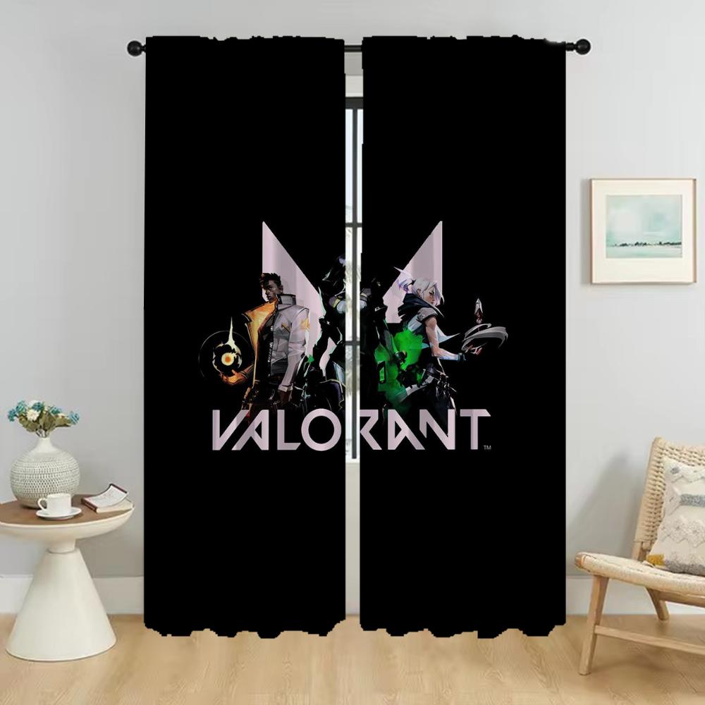 

Современная оконная штора Панель для комнаты Valorant Жилые шторы Домашний интерьер Перегородка Тюль Шторы для спальни Из полиэстера Декор помещения W100*H130(CM)-Hooks&2PCS