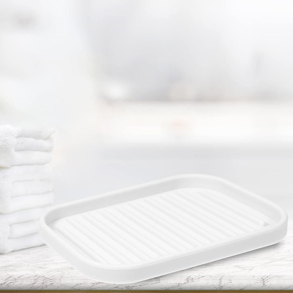 VOCOSTE Soap Dish, Soap Cleaning Storage, Keep Soap Dry for Home Bathroom Kitchen, Silicone, White, 13.5x9cm