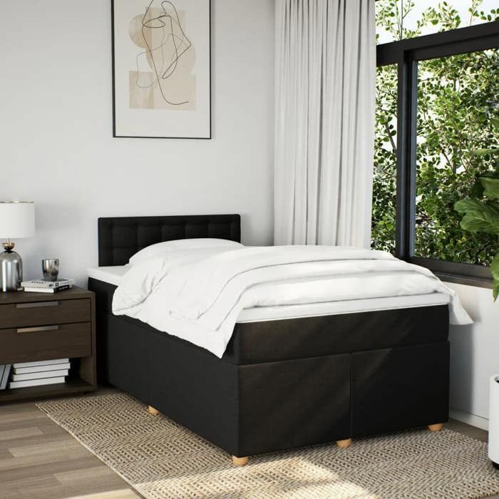 Exclusive House - Bed Slat Base with Mattress Black 120x200 Cm Fabric