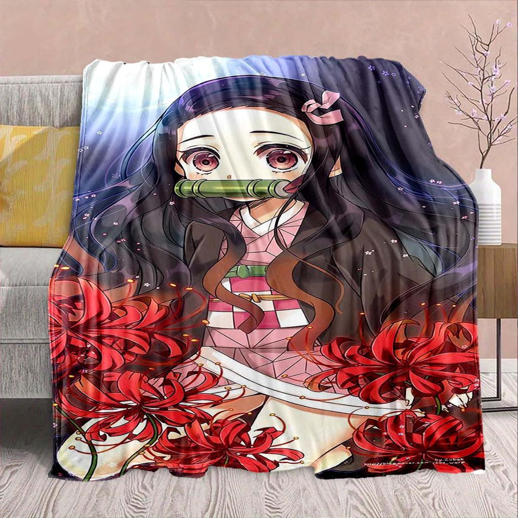 Demon Slayer Anime Flannel Blanket - Soft Warm Perfect for Sofa, Bedding Camping Travel Office Home Decor -QJY