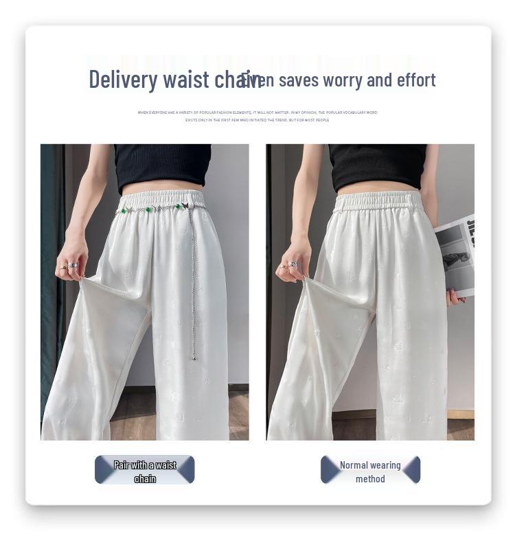 2026 Summer High Waist Jacquard Silk Wide Leg Pants with Sun Protection for Women