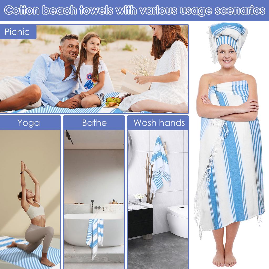 Striped Beach Towel Quick Dry Bath Towels Absorbent Soft Cotton Portable Travel Gym Swimming Picnic Blanket Vacation Beach Towel