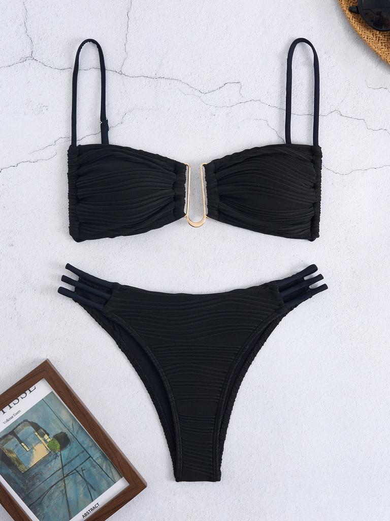 1011 New European and American Color Matching Sexy Lace-up Bikini Swimsuit Women's Three-point Beach Hot Spring Swimsuit