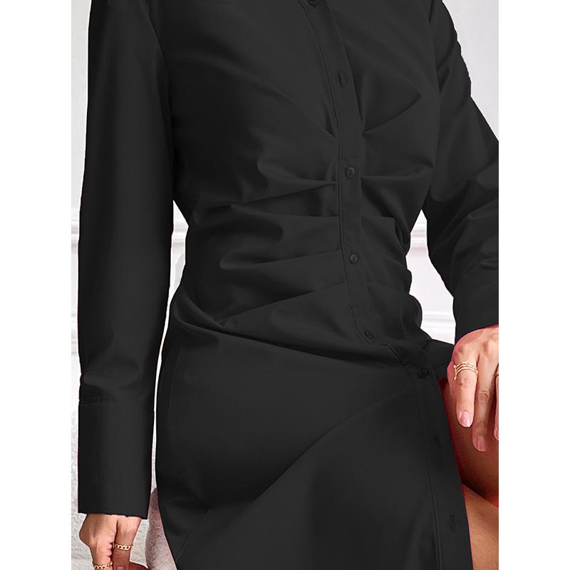 Dress Solid Color Summer Loose Long Dress Cardigan Lapel Slim Sleeve Skirt Women's Clothing