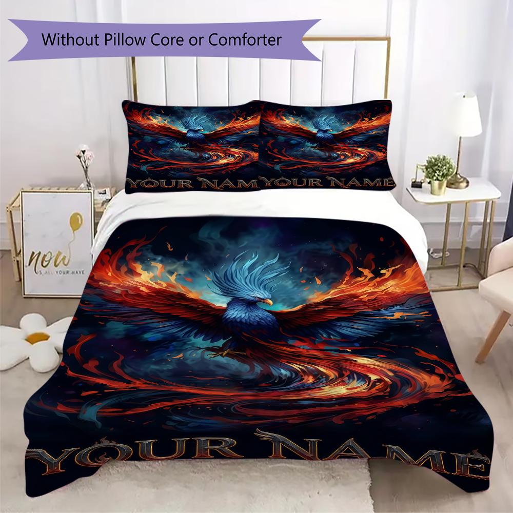 Custom Name Phoenix Artwork Bedding,Quilt Set Quilt Cover Pillowcase Home Birthday Gift(1 * Duvet Cover + 2 * Pillowcase, Without Core)_lx