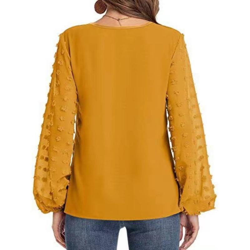 YYFS Camicette e camicie con scollo a V a maniche lunghe con stampa tinta unita primavera autunno moda casual da donna