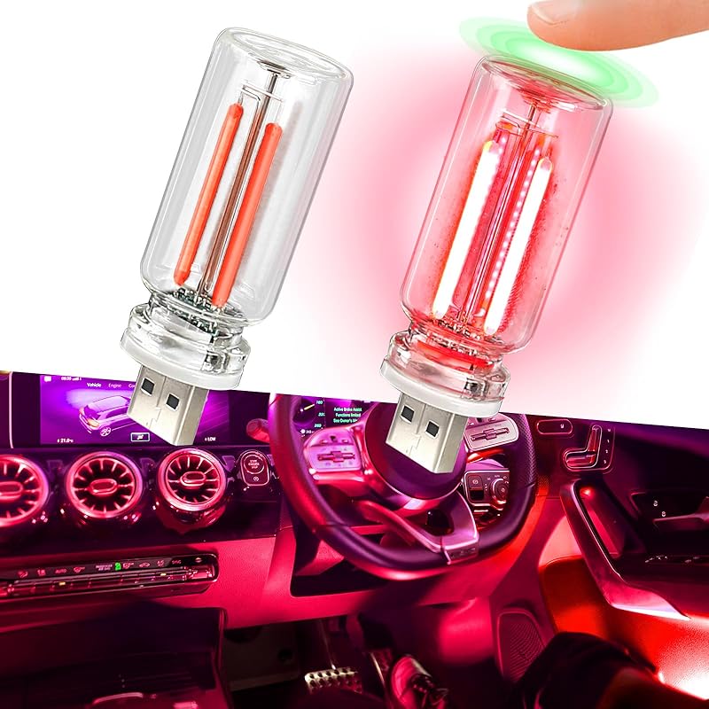 2PCS Car USB Night Lights, Touch Dimmable Vehicle Interior Ambient Lamp, Portable Retro Glass LED Light for Auto Decorations, Bedroom, Office,