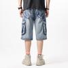 Summer Multi-Pocket Men's Blue Denim Shorts Streetwear Loose Large Size Straight Denim Shor