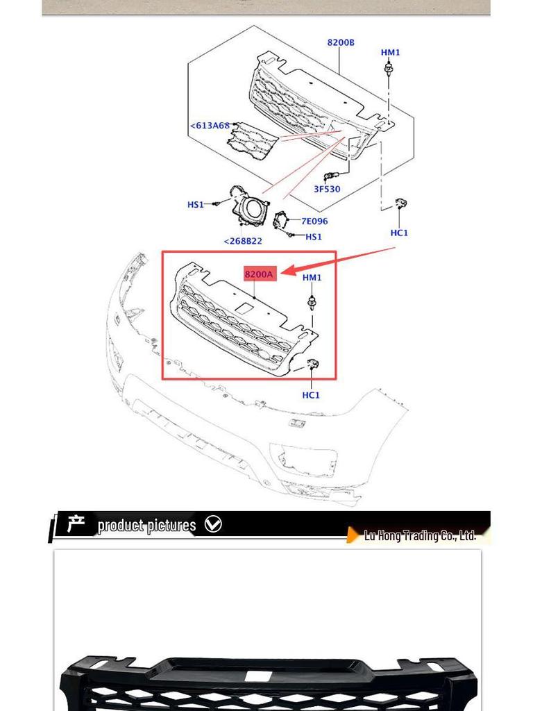 Compatible Black Front Bumper Grille LR054767 for Land Rover Range Rover Sport 2014