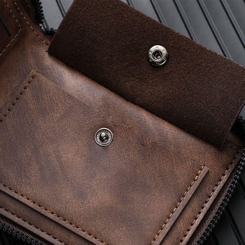 Solid Color Men's Wallet Zipper Leather Coin Purse Luxury Business Wallet  Male