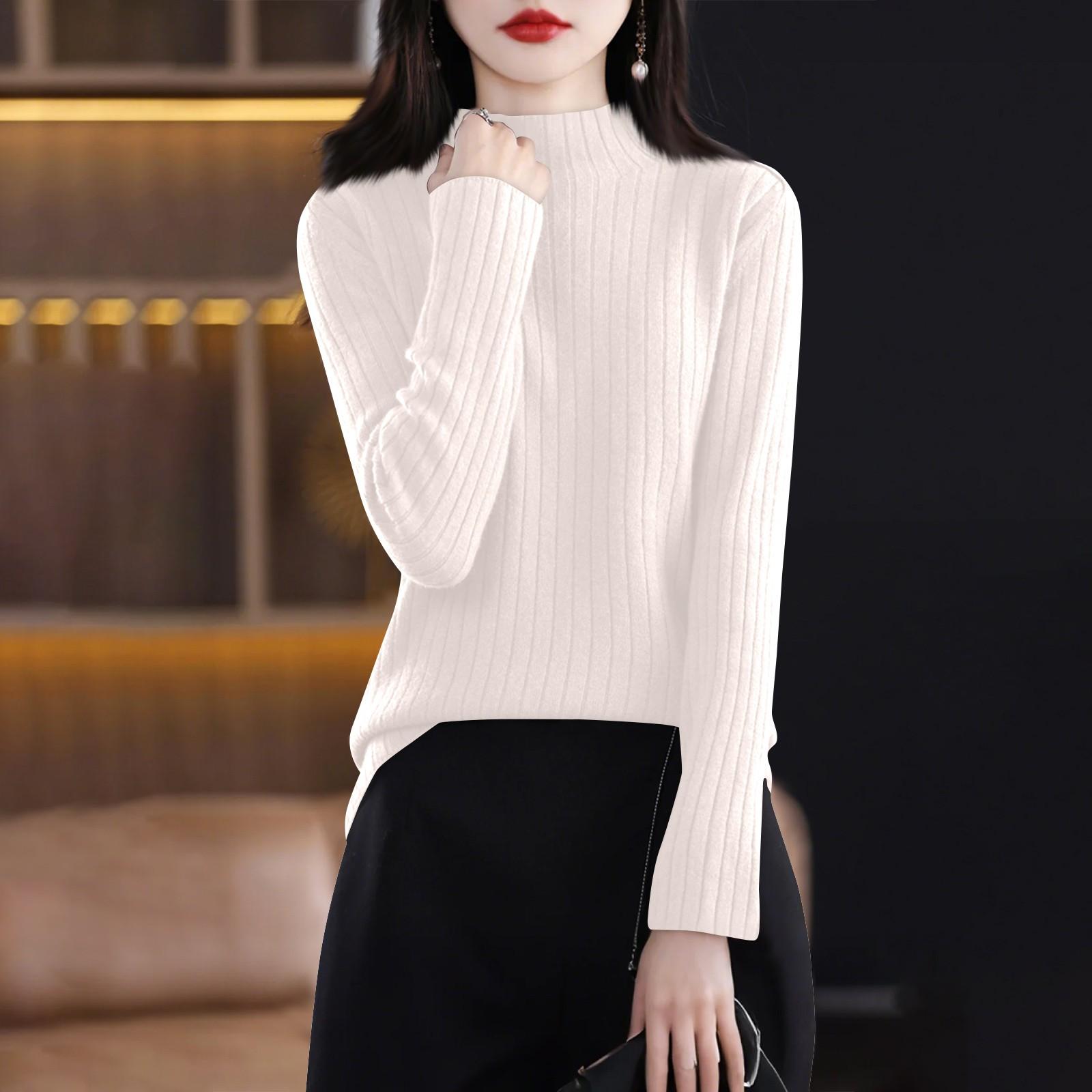 Женская мода с длинным рукавом однотонный пуловер водолазка базовый свитер топ L бежевый 1789₽