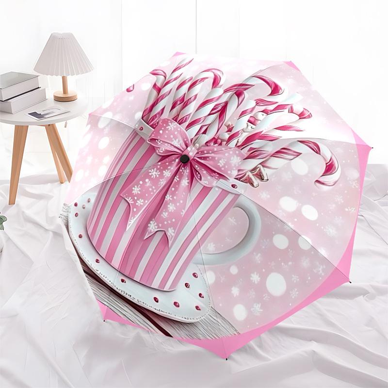1pc Candy Canes Automatic Open/Close Umbrella, 8-Rib Sturdy Frame, Umbrella for Travel, Everyday, Formal Events yy251126010
