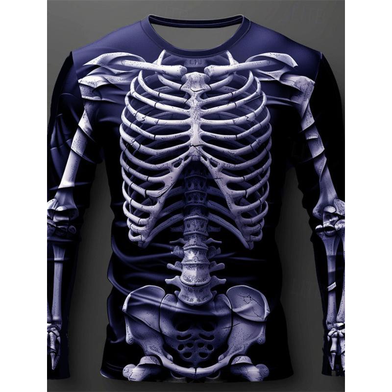 Cămașă de primăvară și toamnă, cu design grafic de craniu, subcultură ocazională, imprimare 3D pentru bărbați, sport în aer liber, cu mâneci lungi, cu gât rotund