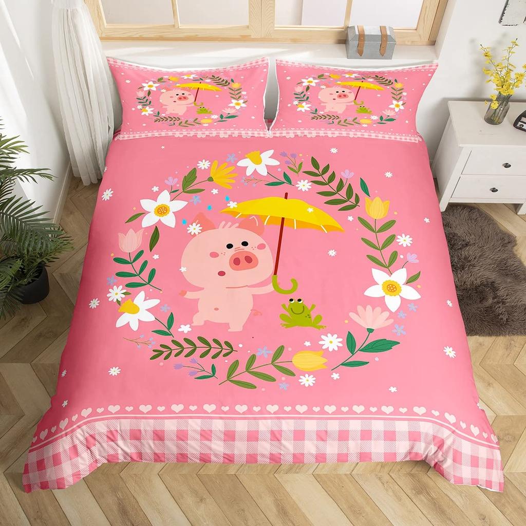 Kawaii Kaninchen Bettbezug Cartoon Tier Bettwäsche Set Geometrie Gitter Kariert Bettdeckenbezug Bunte Blumen Schmetterling Bettset