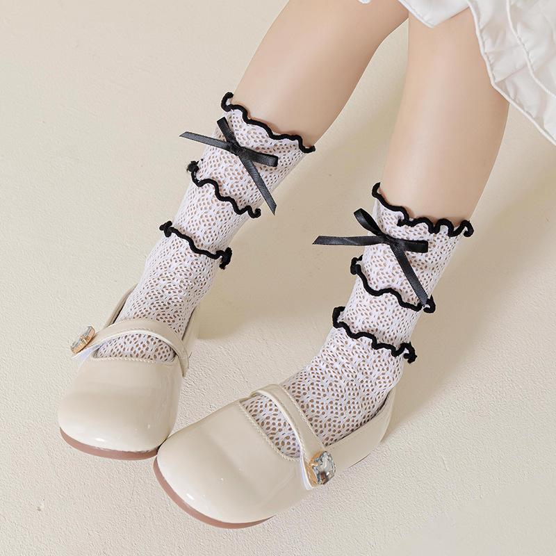 Sommer-Lolita-Socken für Mädchen im koreanischen Stil mit Spitze und Schleife, Prinzessinnen-Socken