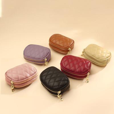Cute Pu Mini Bag Coin Purse Key Ring Bag Pendant Storage Bag Double Zipper Large Capacity Earphone Storage Card Holder