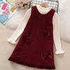2025 Stylish Red Festive Pinafore Dress for Girls - Autumn/Winter Collection