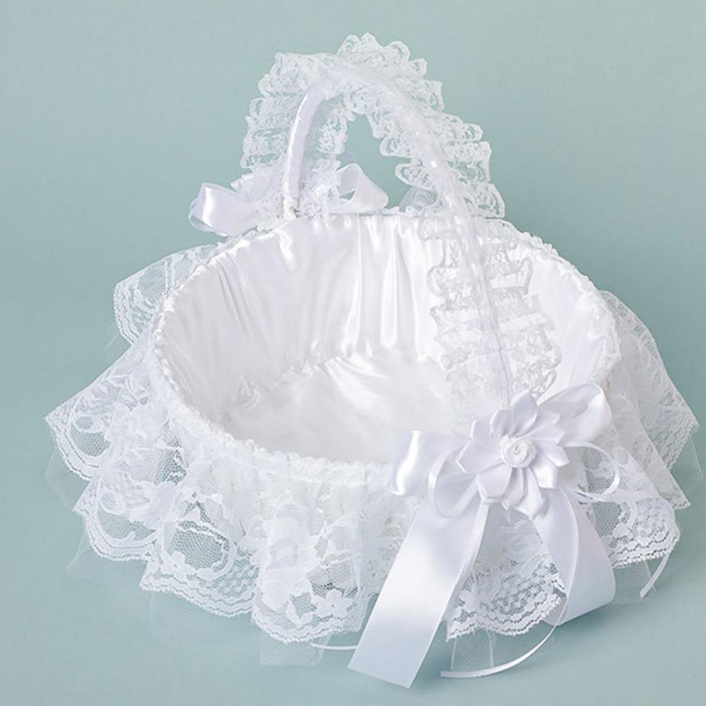 Wedding Flower Girl Basket Wedding Ceremony Decoration White Flower Girl Basket Lightweight for Wedding Reception Table