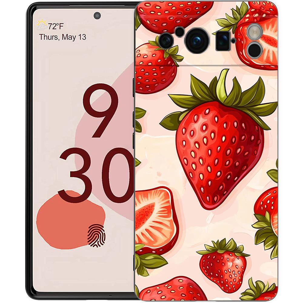 

Summer Strawberry Flowers Print Phone Case For Google Pixel 10 9 8 7 Pro 9A 8A 7A 6A 6 Pro XL Soft TPU Bumper Black Cover Pixel 10