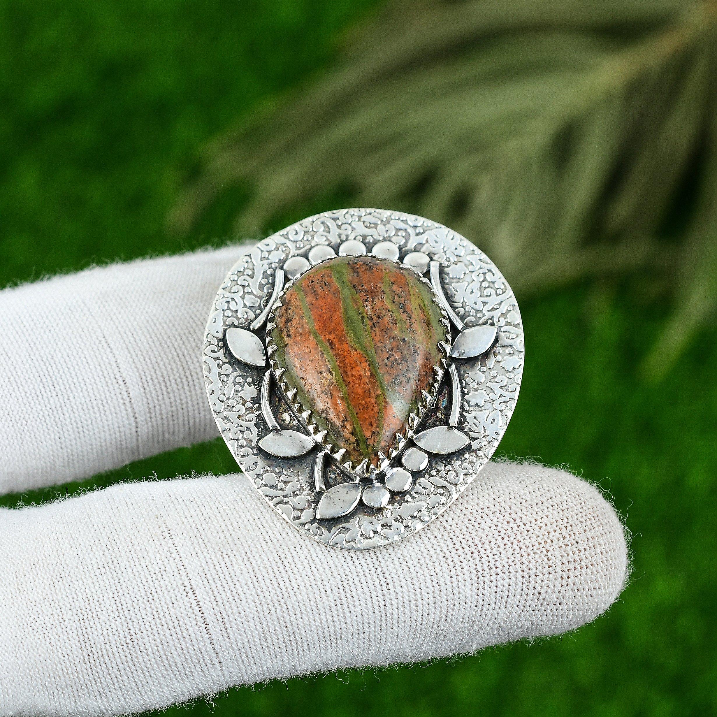 

Birthday Gift For Her Natural Unakite Gemstone Pendant 925 Sterling Silver