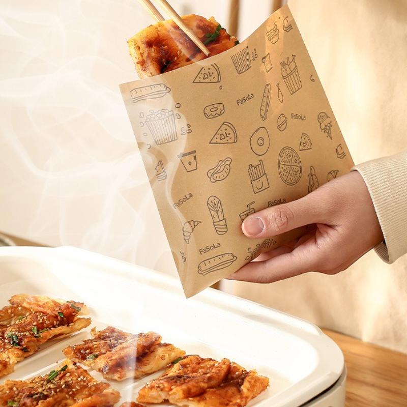 50Pcs Greaseproof PaperDisposable Food Bags Packaging Baking Papers