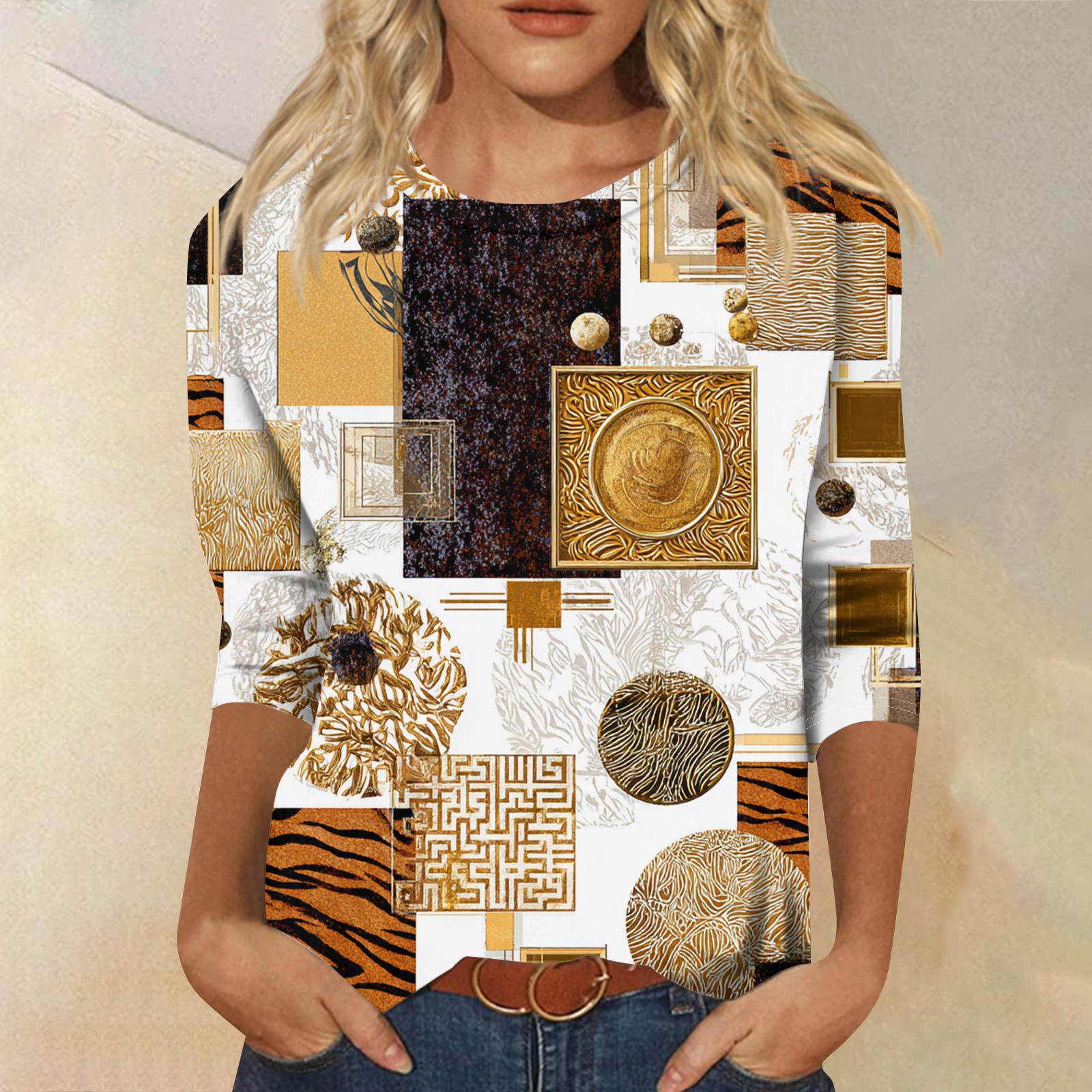 

Женская модная повседневная футболка с круглым вырезом, рукавом три четверти и ретро-принтом XXL