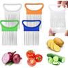 2Pcs Onion Holder Slicer, Stainless Steel Tomato Lemon Potato Vegetable Holder Slicer Cutter Tool for Kitchen Worker Slicing